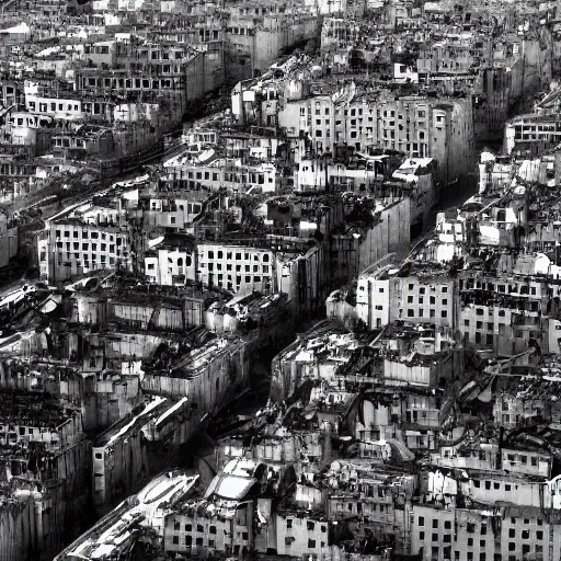 Prompt: airborne view apocalyptic city, buildings covered in shiny black tar slime, black shiny gooey tar on buildings, black shiny goo everywhere