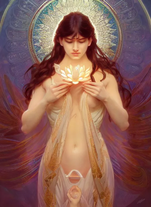 Image similar to perfectly detailed lotus!!! blessed by nature with ever - increasing physical mental perfection, symmetrical! intricate, sensual features, highly detailed, biblical divine holy perfection!! digital painting, artstation, concept art, smooth, sharp focus, illustration, art by artgerm and greg rutkowski and alphonse mucha