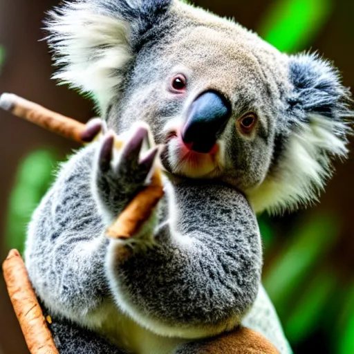 Image similar to photo of koala with lit cigar in mouth, smoking