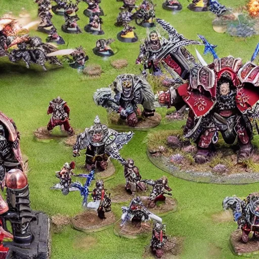 Image similar to The Emperor of mankind together with the primarchs are fighting against the Orcs. Epic battle, brutal style, super quality, 4k.