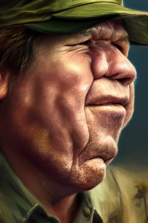 Image similar to ultra detailed close up facial portrait of steve irwin the crocodile hunter, extremely detailed digital painting, in the style of fenghua zhong and ruan jia and jeremy lipking and peter mohrbacher, mystical colors, rim light, beautiful lighting, 8 k, stunning scene, raytracing, octane, trending on artstation