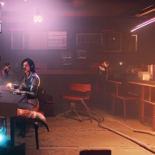 Image similar to ripper doc surgery tragedy. low light. diffuse ambience. Cyberpunk 2077. CP2077. 3840 x 2160