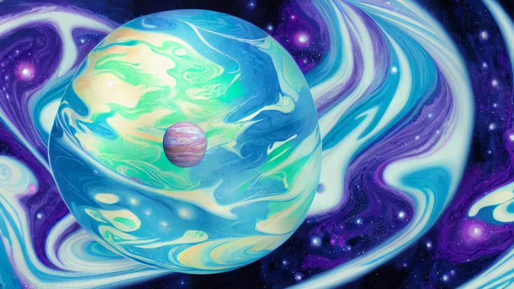 Image similar to planet, by charlie bowater, paper - marbling, hydro - dipping, diffraction grading