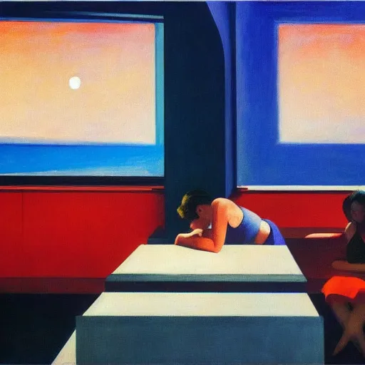 Image similar to Dreaming of outer space, by Edward Hopper, lofi colors