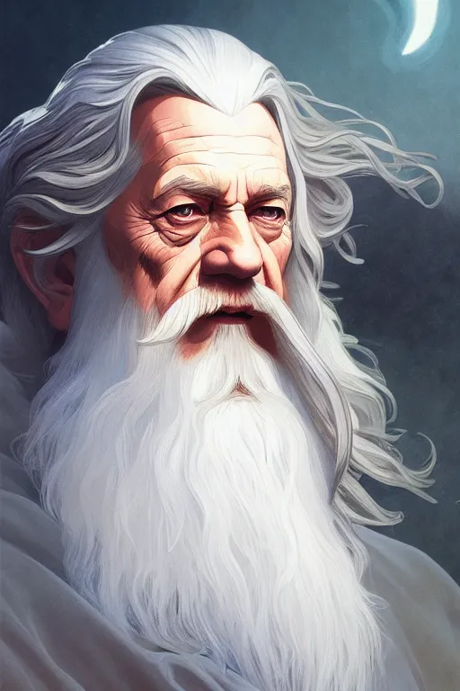 Prompt: a portrait of gandalf the white, fantasy, sharp focus, intricate, elegant, digital painting, artstation, matte, highly detailed, concept art, illustration, ambient lighting, art by ilya kuvshinov, artgerm, alphonse mucha, and greg rutkowski