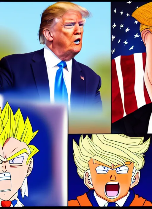 Image similar to : president trump and biden as anime cartoon character design dragonball z