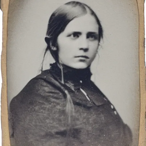Prompt: 1 9 th century photograph of a working class girl, long blonde hair, white dress