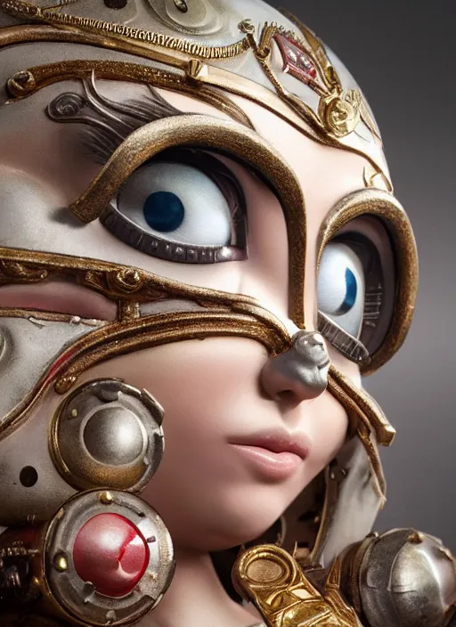 Image similar to closeup of a tin toy natalie dormer, depth of field, zeiss lens, detailed, symmetrical, centered, fashion photoshoot, by nicoletta ceccoli, mark ryden, lostfish, earl nore, hyung tae, frank frazetta, breathtaking, 8 k resolution, extremely detailed, beautiful, establishing shot, artistic, hyperrealistic, octane render