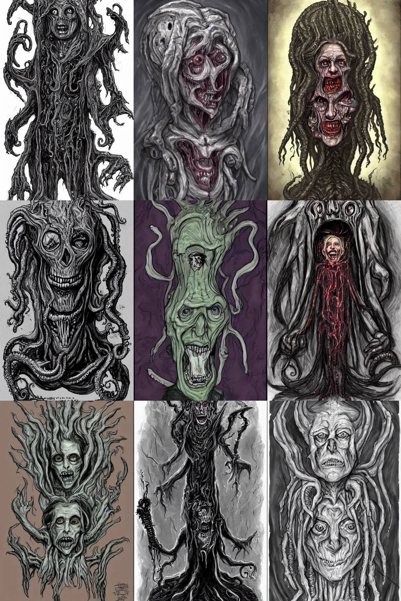 Prompt: Lovecraftian concept art of Hillary Clinton as a Dread Lich, grotesque, photorealistic, horror, gore, zombification