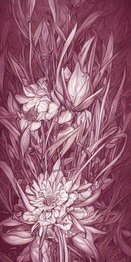 Image similar to highly detailed beautiful photography of flower, sharp focus, high contrast, dynamic lighting, elegant, harmony, beauty, masterpiece, by durero, by moebius, by josan gonzalez, pencil draw