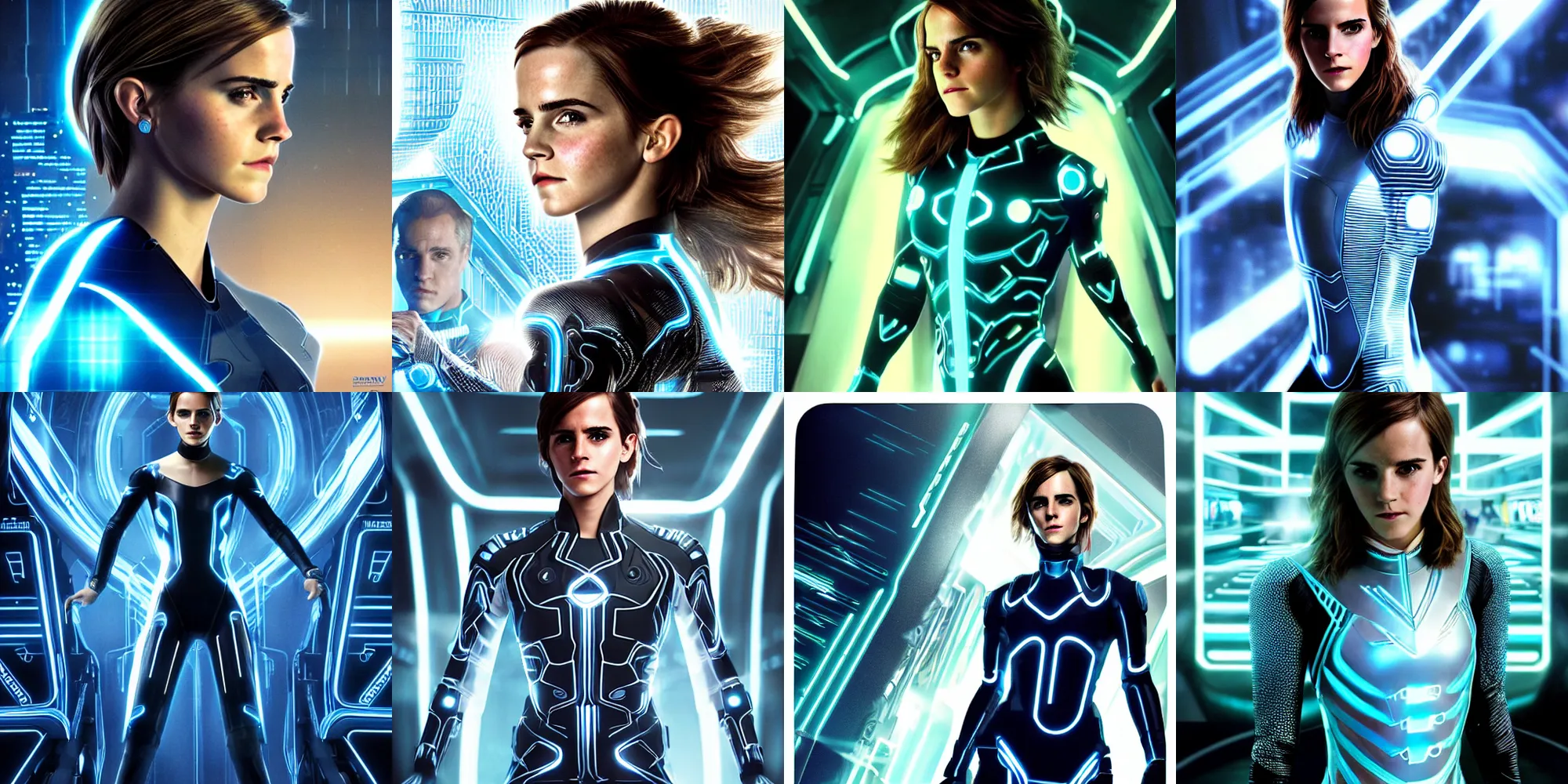 Prompt: cinematic portrait of emma watson in a tron legacy costume, highly detailed and intricate, still from the movie tron legacy, 4 k, fashion photography, art by artgerm and greg rutkowski and alphonse mucha