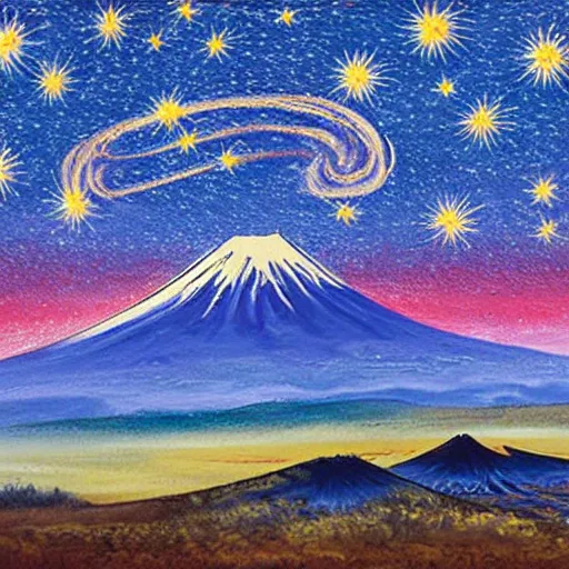 Image similar to painting of mount Fuji in style of starry night