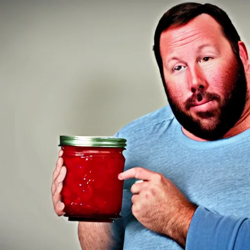 Image similar to Bert Kreischer fat eating Kool aid straight from the jar, photorealistic