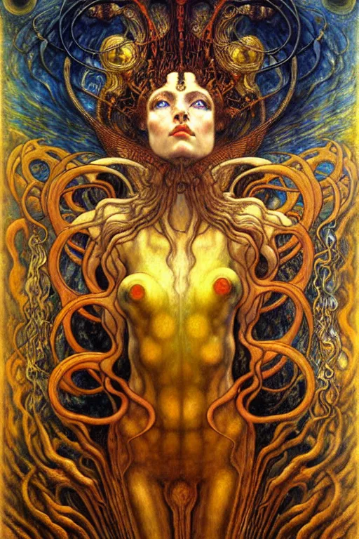 Image similar to Divine Chaos Engine by Karol Bak, Jean Delville, William Blake, Gustav Klimt, and Vincent Van Gogh, symbolist, visionary