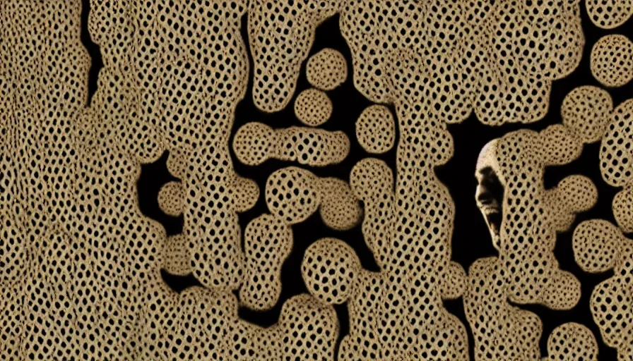 Image similar to 70s movie still of a man yelling with trypophobia flesh, eastmancolor, heavy grain, high quality, higly detailed, liminal space