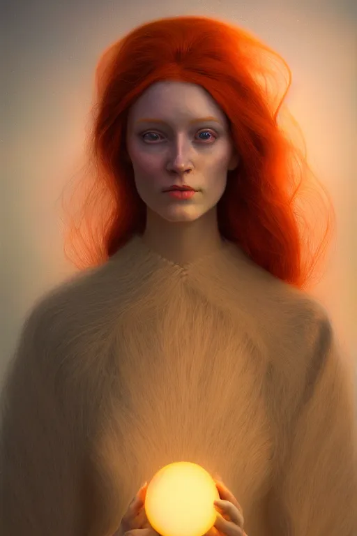 Prompt: Bioluminescent, portrait of redhead woman, very intricate , very elegant, in the golden hour by Daniel Merriam, Trending on Artstation, oil on Canvas by Elena Zhurikhina and Goro Fujita and Charlie Bowater, octane render, 4k, 8k, HD