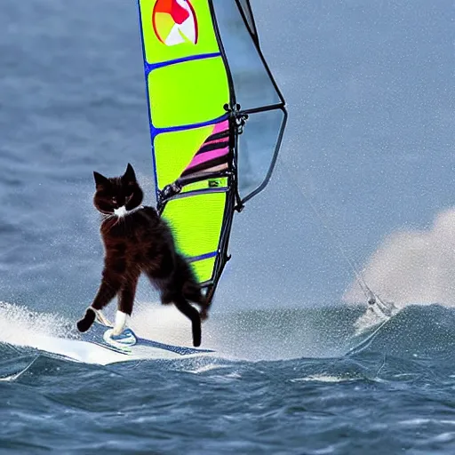 Image similar to A ragdoll cat windsurfing