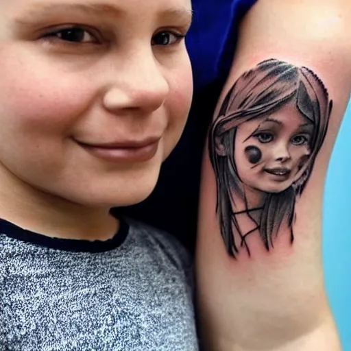 Image similar to a woman with an intricate tattoo of her 9 year old daughter