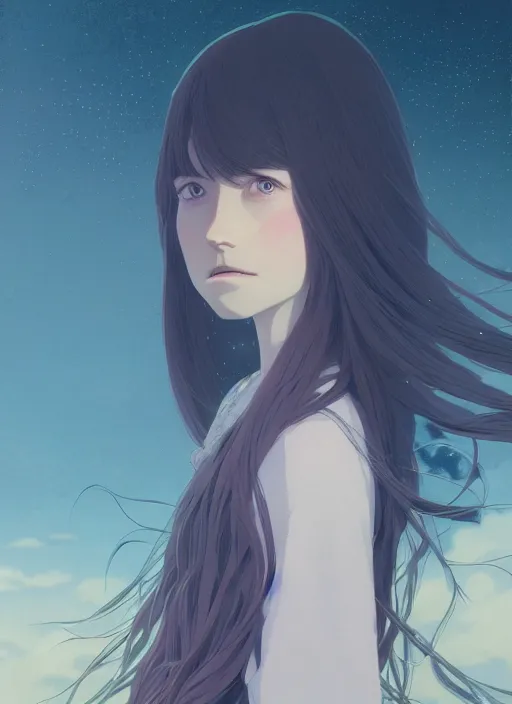 Image similar to portrait of a girl, cloudy sky background lush landscape ln illustration concept art lotr anime key visual portrait long flowing hair fine detail delicate features gapmoe kuudere trending pixiv by victo ngai fanbox by greg rutkowski makoto shinkai takashi takeuchi studio ghibli