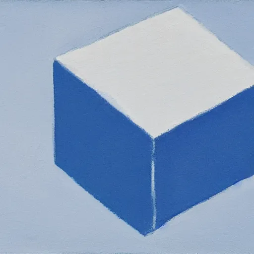 Prompt: 1 blue cube on white studio floor, soft light