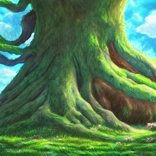 Prompt: a beautiful tree in the style of Studio Ghibli, realistic painting, high definition, digital art, very detailed