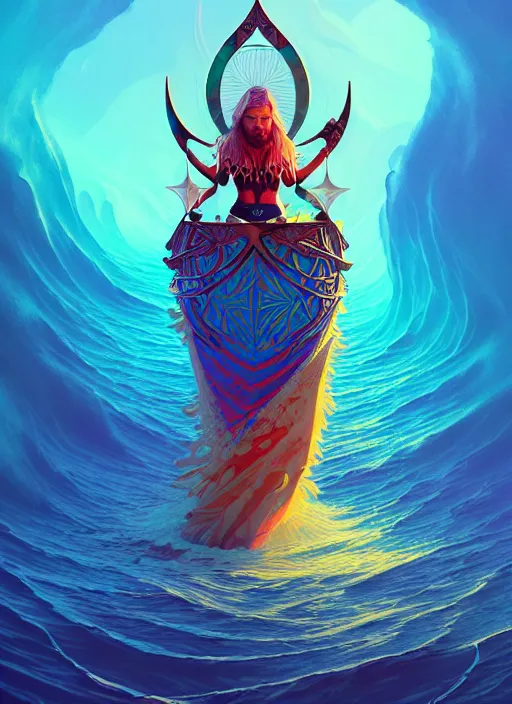 Image similar to fractal tarot card of a viking naturepunk master of oceans and wind water and boats, beautiful detailed realistic cinematic character concept fashion portrait, hi - fructose art magazine, by anton fadeev and paul lehr and david heskin and josan gonzalez, 8 k