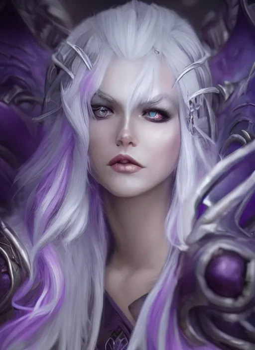 Prompt: syndra, from league of legends, white hair, purple magic, hyper detailed, digital art, trending in artstation, cinematic lighting, studio quality, smooth render, unreal engine 5 rendered, octane rendered, art style by klimt and nixeu and ian sprigger and wlop and krenz cushart