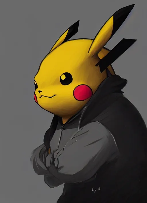 Prompt: a portrait of a pikachu as a human, grim - lighting, high - contrast, intricate, elegant, highly detailed, digital painting, artstation, concept art, smooth, sharp focus, illustration