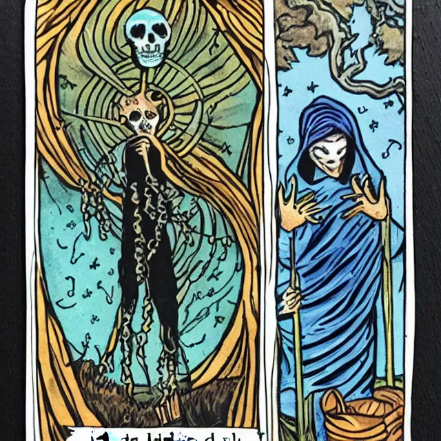 Prompt: life and death tarot card illustration