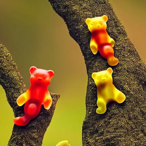 Image similar to national geographic photos of wild gummy bears, wildlife photography