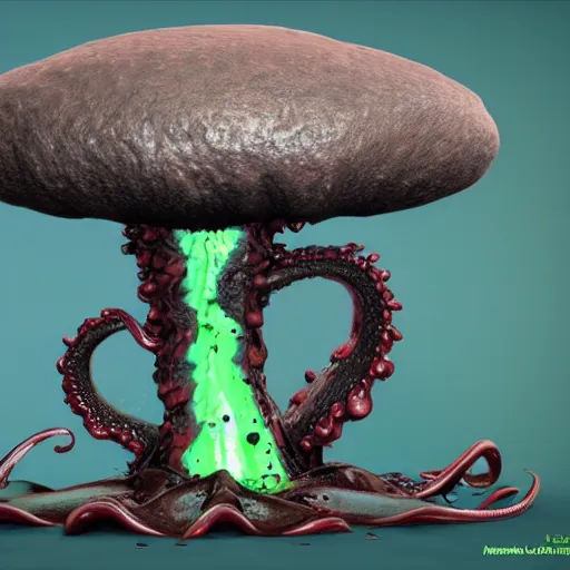 Prompt: an alien mushroom with tentacles, oozing black goo, melty, drippy, unreal engine