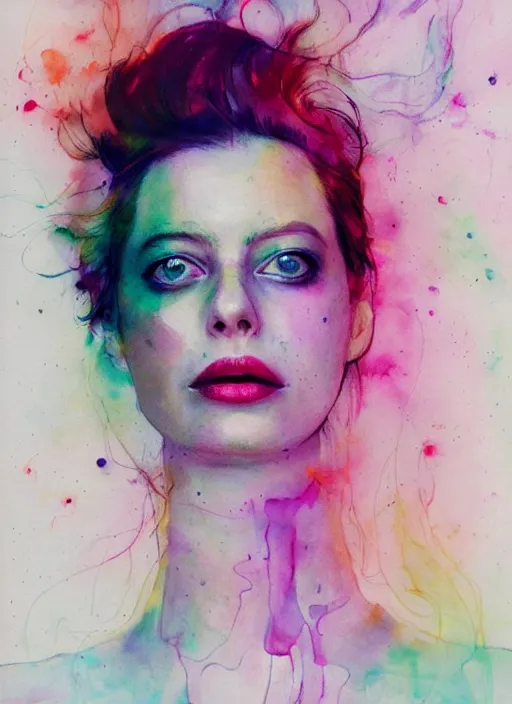 Prompt: gillian jacobs by agnes cecile pastel light colours ink drips autumn lights