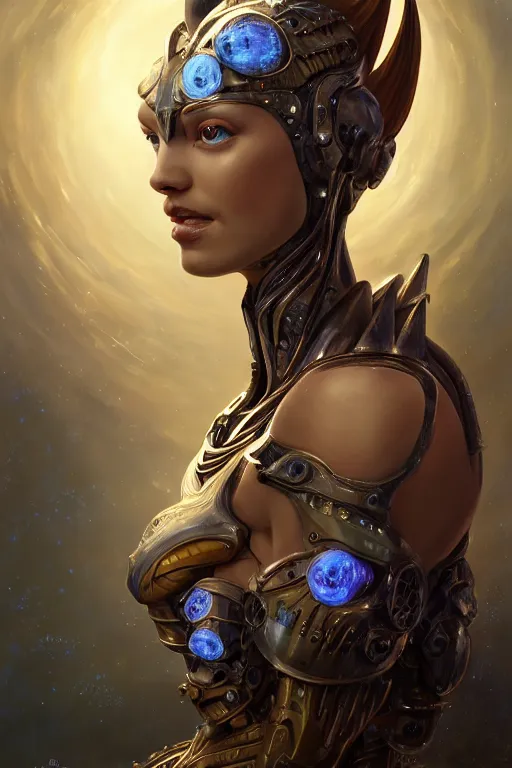 Image similar to portrait of a beautiful female hybrid cyborg atlantean anubis hada elsa jean alien warrior, regal, realistic, refined, detailed, digital art, jessica rossier, michael cheval, esao andrews, steampunk, walt disney ( 1 9 3 7 ), francois boucher, oil painting, highly detailed, cinematic lighting, unreal engine, 8 k, hd