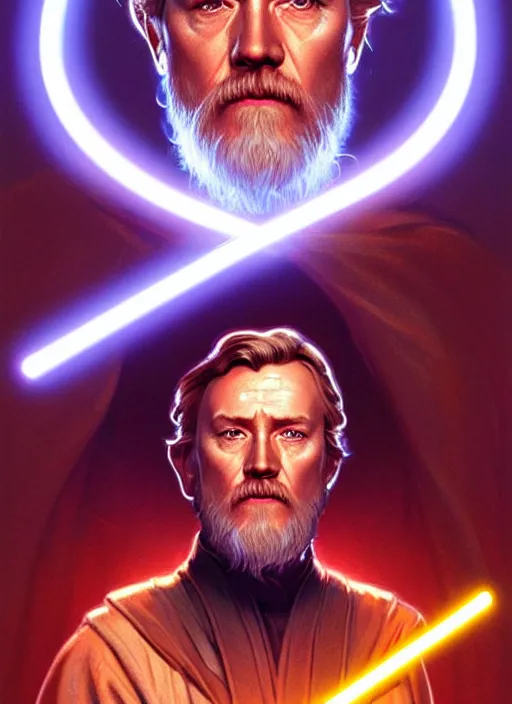 Image similar to symmetry!! portrait of obi - wan kenobi ( look like ( ( albert einstein ) ),, sci - fi, tech wear, glowing lights!! intricate, elegant, highly detailed, digital painting, artstation, concept art, smooth, sharp focus, illustration, art by artgerm and greg rutkowski and alphonse mucha