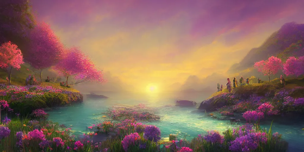 Image similar to Ocean inspired by Evgeny Lushpin,flower meadow,spring,cinematic,trending on ArtStation