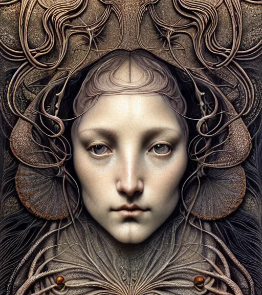 Image similar to detailed realistic beautiful eye goddess face portrait by jean delville, gustave dore, iris van herpen and marco mazzoni, art forms of nature by ernst haeckel, art nouveau, symbolist, visionary, gothic, neo - gothic, pre - raphaelite, fractal lace, intricate alien botanicals, ai biodiversity, surreality, hyperdetailed ultrasharp octane render