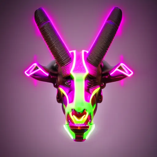 Image similar to synthwave demonic cyborg goat face with neon horns, detailed face, sharp focus, synthwave art, aesthetic, octane render, raw, cinematic