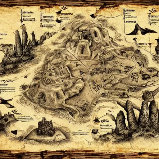 Image similar to old torn treasure map showing the treasure of skull island, pirates treasure map, high detail, high res, hyperrealistic, skull island