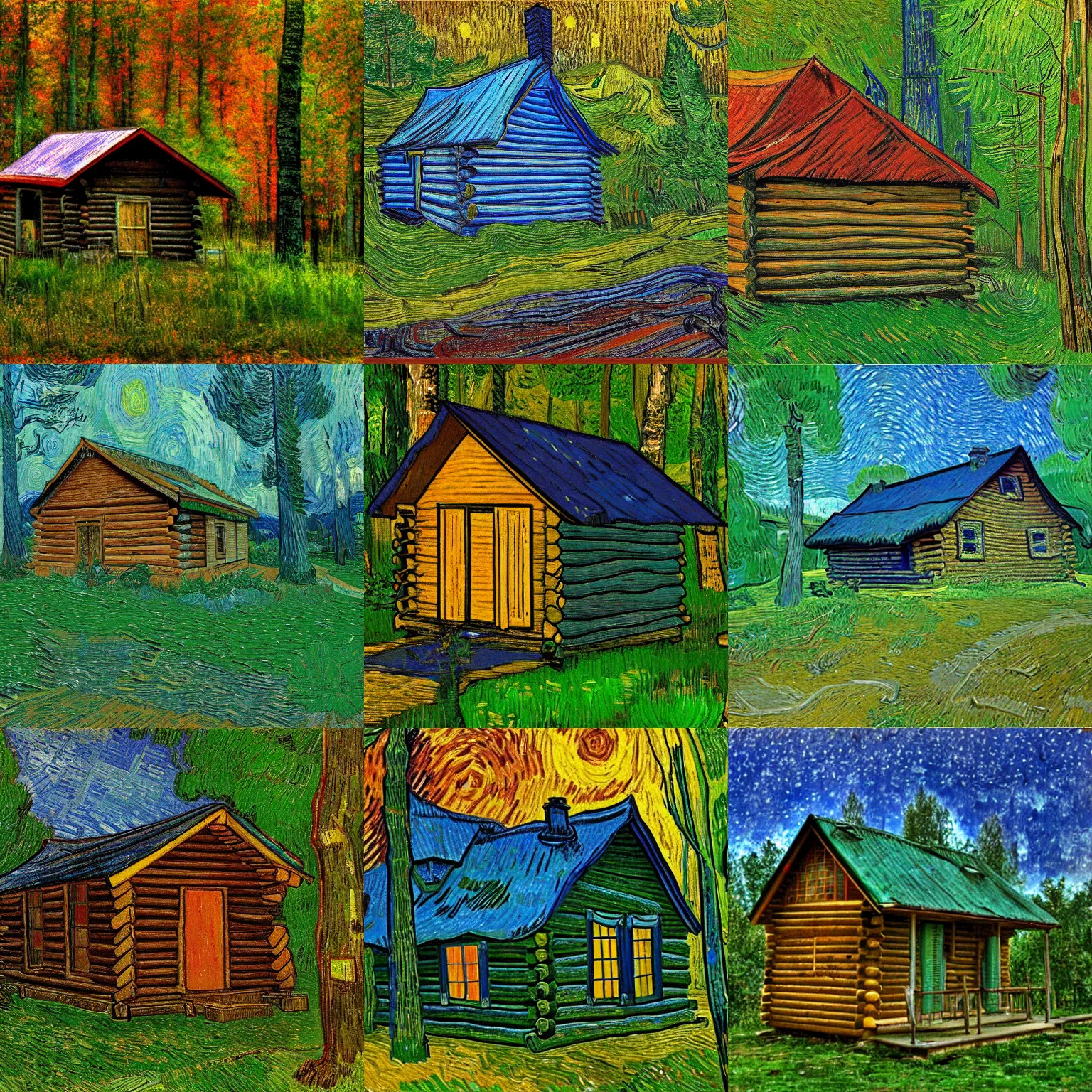 Prompt: [ a log cabin in the forest ] [ van gogh ] [ hdr ]