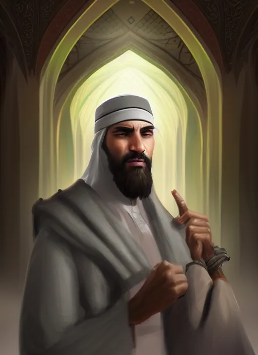 Image similar to portrait epic mosque imam. highly detailed, digital painting, concept art, smooth, sharp focus, illustration, art by creature college