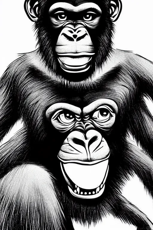 Prompt: angry chimpanzee, manga art style