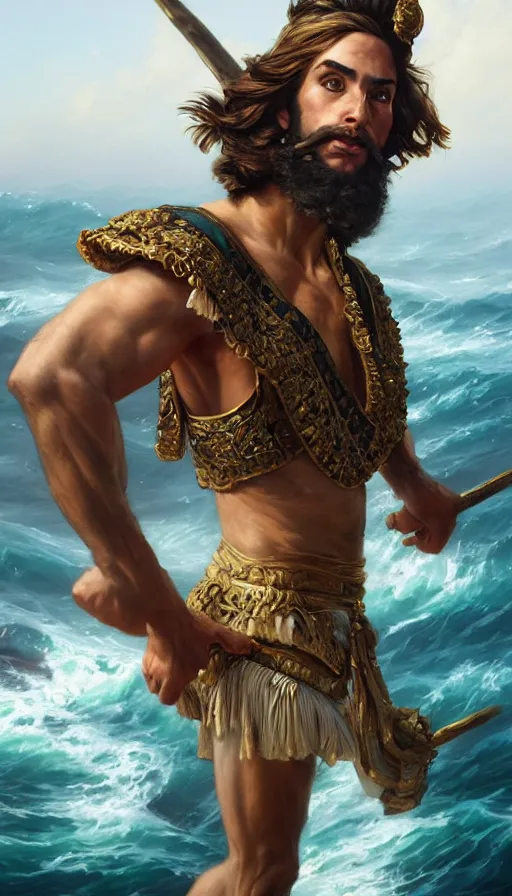 Image similar to elegant corsaire captain, stern look, late xix century commodore vest, full body portrait xix immpresionist paint, wild ocean background, highly detailed, digital painting, artstation, concept art, sharp focus, illustration, art by Artgerm, Grafit Studio, and Greg Rutkowski, Craig Mullins, Stanley Artgerm Lau, WLOP, Ross tran, James Jean, Andrei Riabovitchev, Marc Simonetti, magic the gathering, trending on ArtStation, digital art - W 640