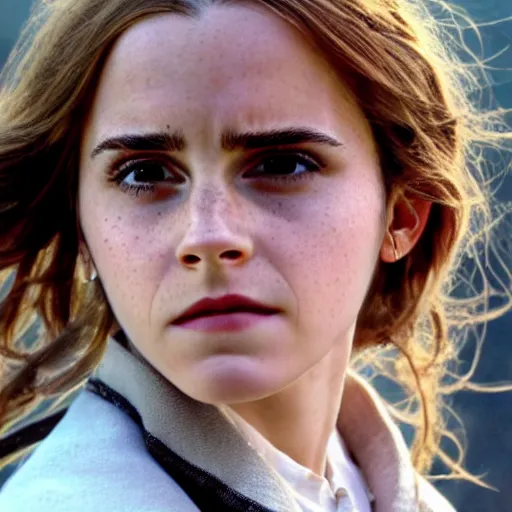 Image similar to Still of Emma Watson as Hermione Granger. Prisoner of Azkaban. During golden hour. Extremely detailed. Beautiful. 4K. Award winning.