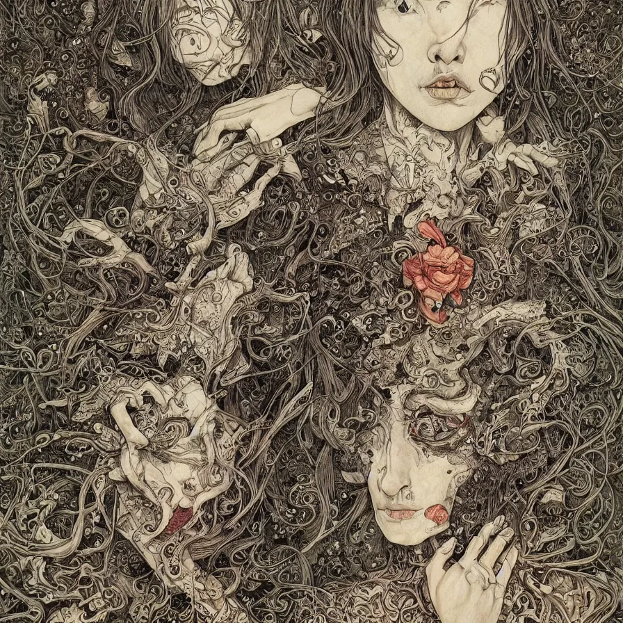 Prompt: portrait painted in jacek yerka style drawn by vania zouravliov and takato yamamoto, inspired by depression, intricate acrylic gouache painting, high detail, sharp high detail, artstation