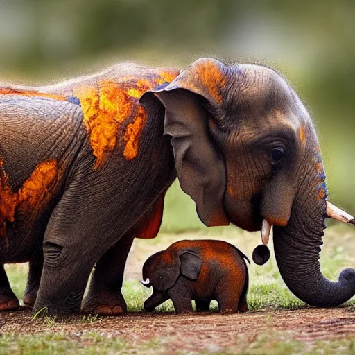 Prompt: photo of two miniature elephants covered in honey and rolling around in a tent