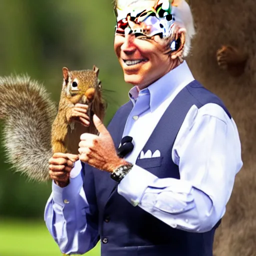 Prompt: Joe Biden with a Squirrel tail giving the thumbs up