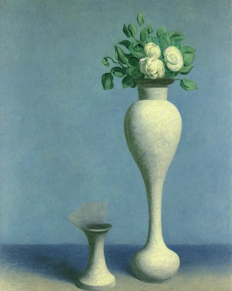 Image similar to achingly beautiful painting of a broken vase on baby blue background by rene magritte, monet, and turner. piranesi.