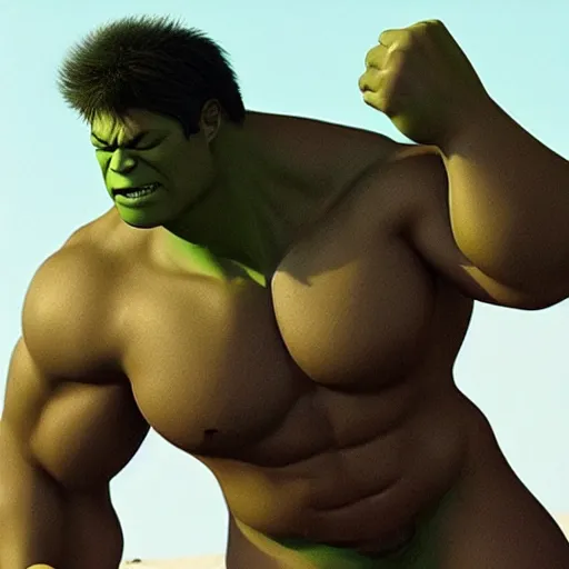 Prompt: Hulk in swimsuit