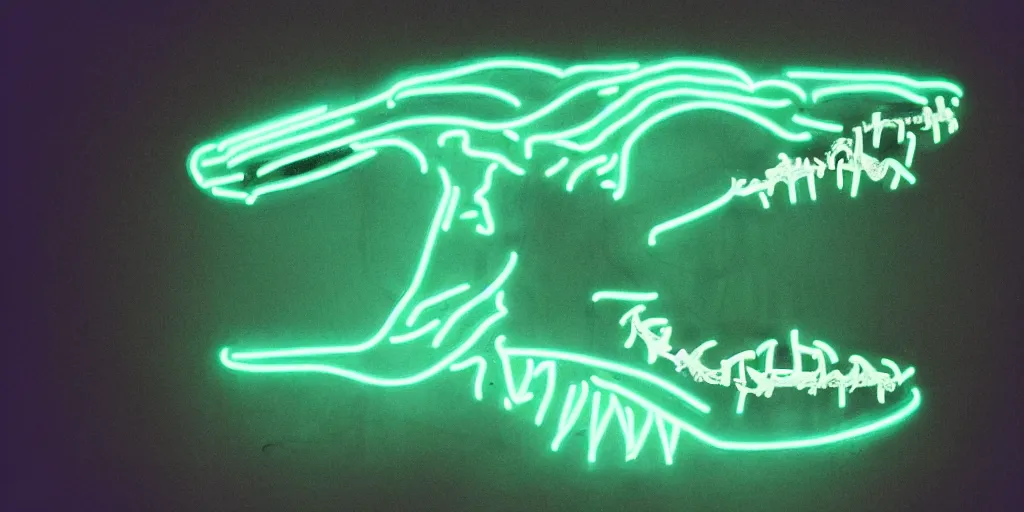 Image similar to screaming t - rex skull made of neon light ektachrome photograph, volumetric lighting, f 8 aperture, cinematic eastman 5 3 8 4 film