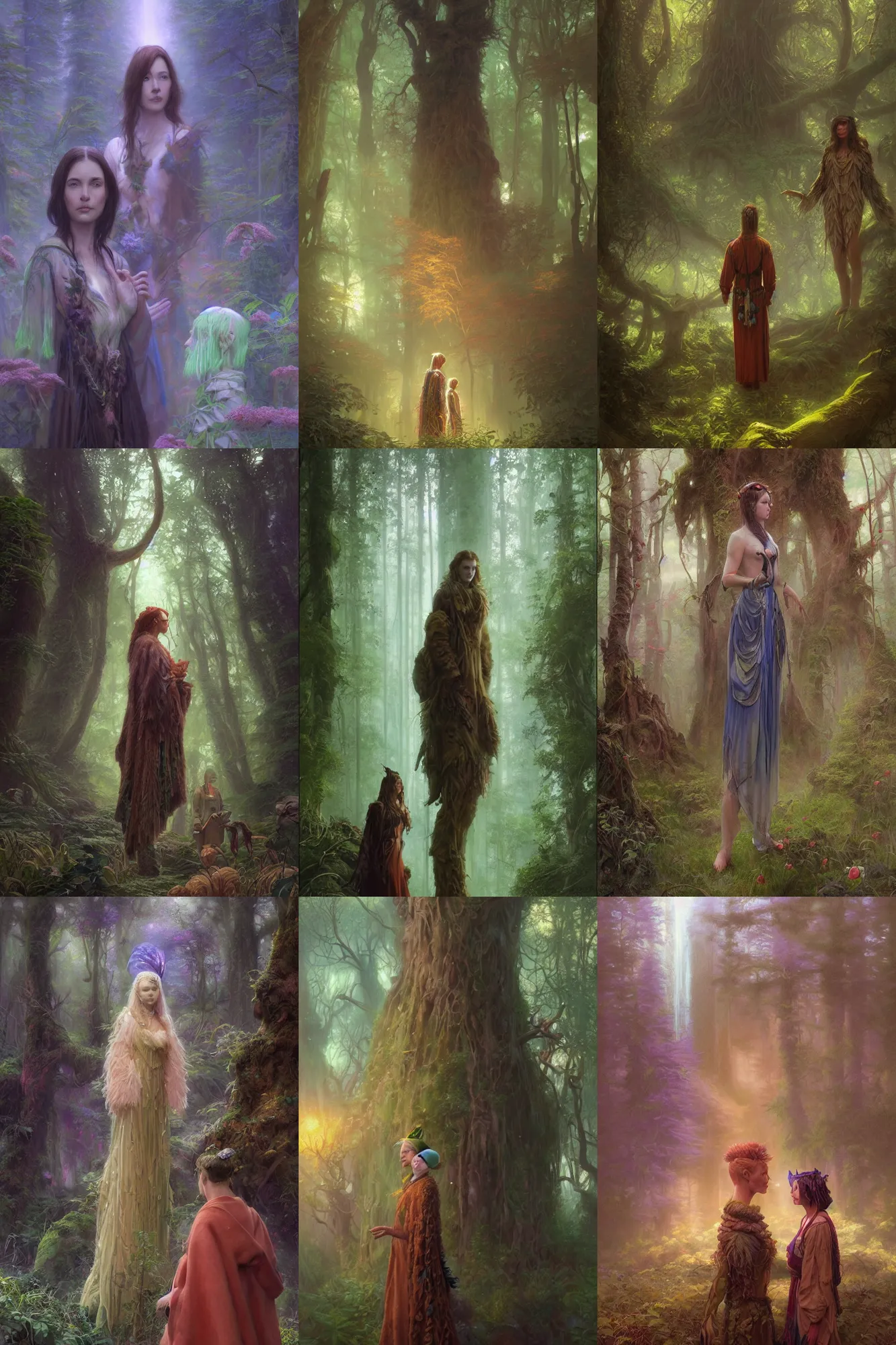 Prompt: Nature druid, character portrait by Donato Giancola, Craig Mullins, digital art, Twin Peaks Movie poster, artwork by Chiho Aoshima a Rendering of a cinematic beautiful closeup moment of friends standing facing away from each other, Pensive Lonely, full of details, Matte painting, trending on artstation and unreal engine